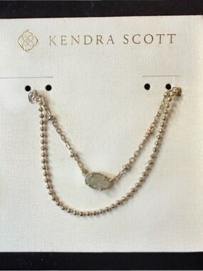 Kendra Scott Silver Double-Layer Druzy Necklace with Beaded Chain